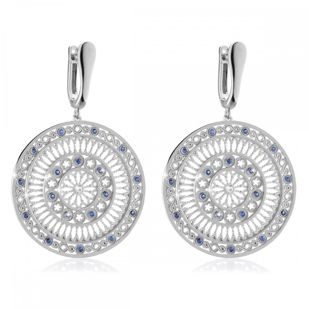 White gold AQUA rose window earrings
