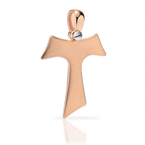 Humilis rose gold satin Tau cross
