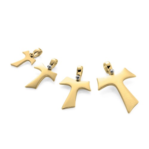 Humilis yellow gold Tau cross with zirconia