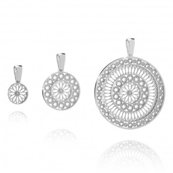 Rose window pendant charm in white gold