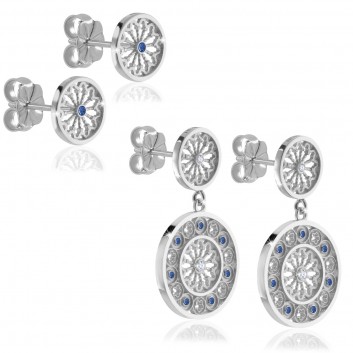 Sterling silver AQUA rose window of Assisi earrings