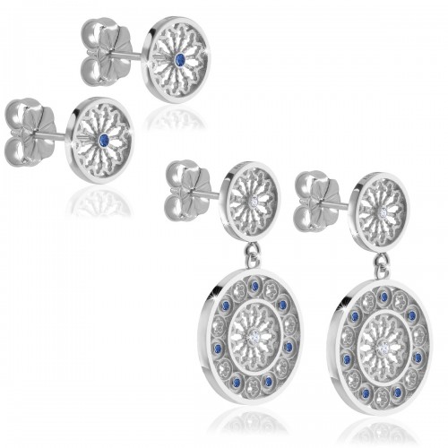 Sterling silver AQUA rose window of Assisi earrings